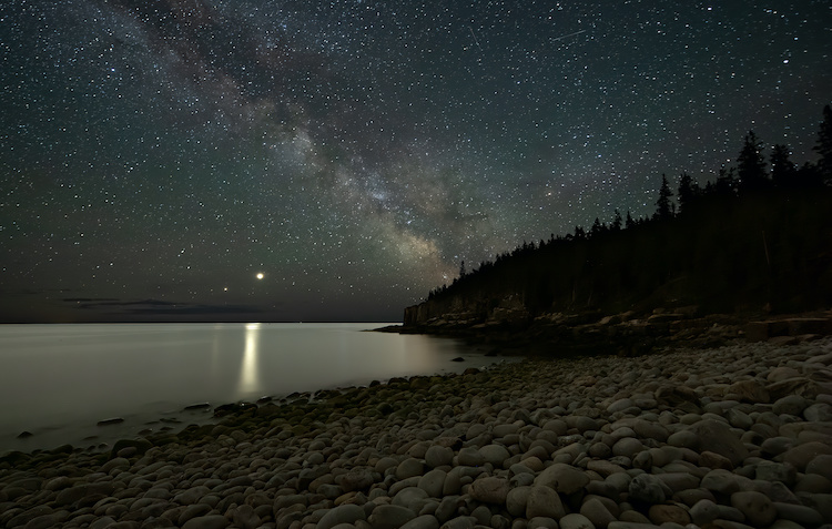 Peaceful, Maine coast, at night